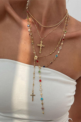 Layered Cross Pendant Necklace Set
