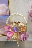 Floral Embellished Pearl Handle Bag