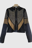 Studded Fringe Zip-Up Blazer