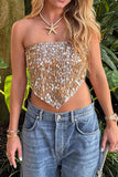 Sequin Diamond Shape Strapless Top