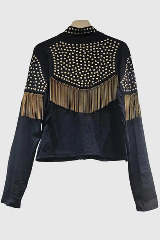 Studded Fringe Zip-Up Blazer