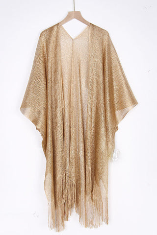 Fringe-Trimmed Sheer Blouse Cover-Up
