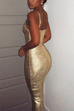 Sleeveless Metallic Evening Dress