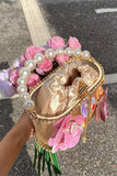 Floral Embellished Pearl Handle Bag