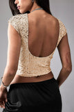 Backless Sequin Crop Top