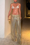 Sequin Wide-Leg Casual Pants