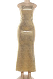 Sleeveless Metallic Evening Dress