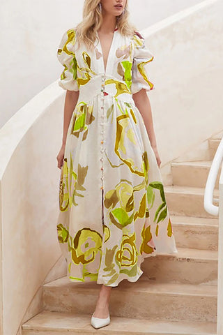 Floral-Print Button-Front Vacation Dress