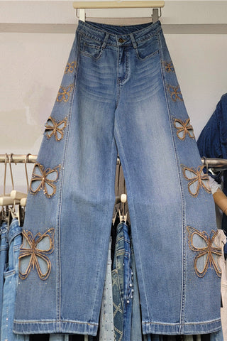 Embellished Butterfly Wide Leg Jeans