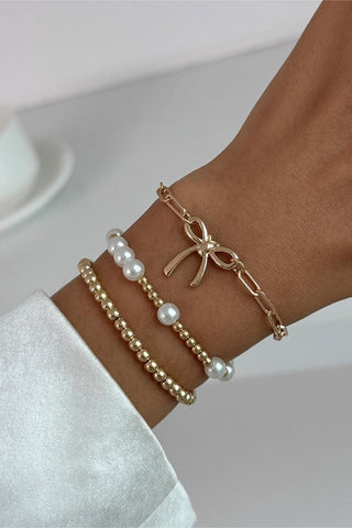 Elegant Bow and Bead Bracelet Set