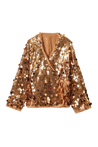 Sequin Wrap Top with Tie Detail