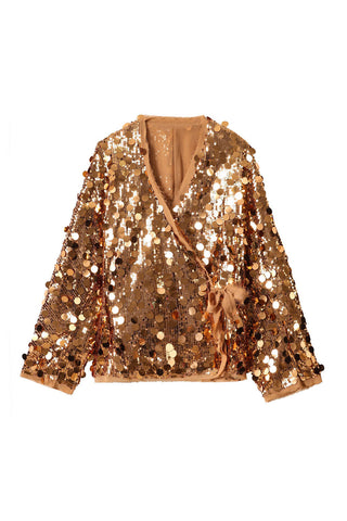 Sequin Wrap Blouse with Tie Waist