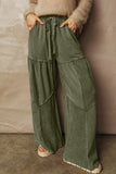 Tiered Wide Leg Patchwork Drawstring Pants