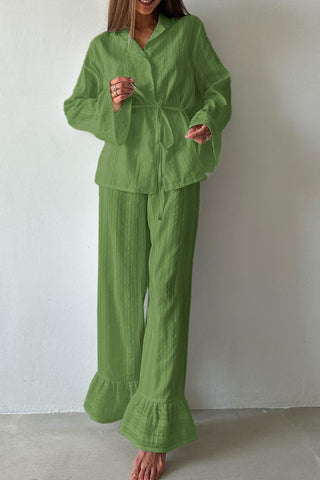 Ruffle-Trim Pants Set with Tie Waist