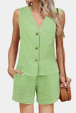 Checkered Button-Front Short Set