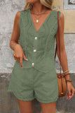 Button-Front Eyelet Short Set