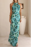 Abstract Floral Halter Maxi Dress