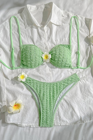 Textured Bikini Set with Floral Accents