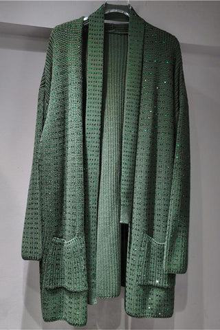 Embellished Open-Front Knit Cardigan