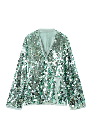 Sequin Wrap Top with Tie Detail