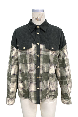 Plaid Corduroy Button-Up Shirt