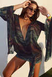 Tie-Front Sheer Sleeve Mini Dress