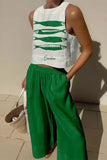 Fish Print Crop Top and Wide-Leg Pants Set