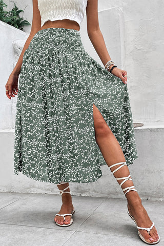 Floral High-Slit Skirt