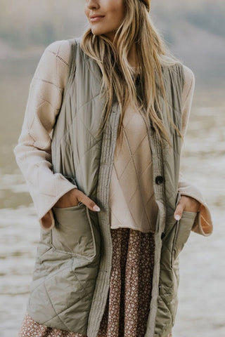 Quilted Longline Vest with Pockets