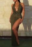 Halter Maxi Dress with Overlay Detail