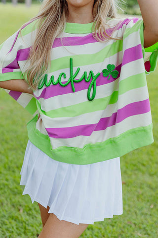 Striped "LUCKY" Graphic Tee