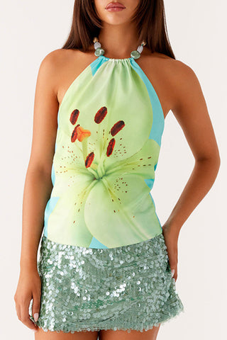 Floral Print Halter Neck Tank Top