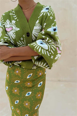 Eye Pattern Button-Front Cardigan