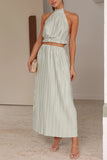 Pleated Skirt Set with Halter Top