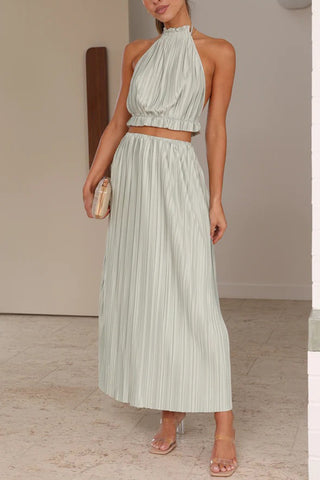 Pleated Skirt Set with Halter Top