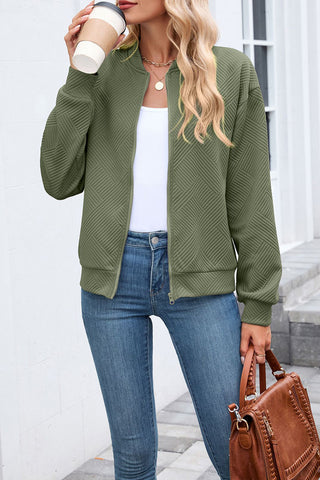 Textured Zip-Up Bomber Jacket