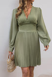 Pleated Plunge Neck Mini Dress