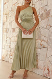 One-Shoulder Cutout Pleated Midi Dress