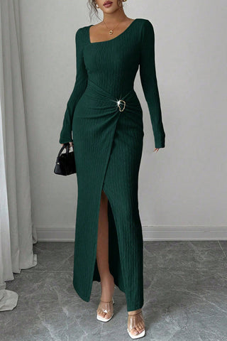 Elegant Long-Sleeve Asymmetrical Dress