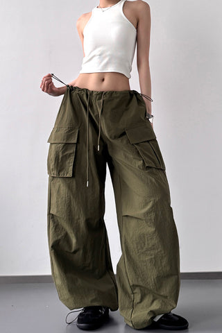 Wide-Leg Cargo Pants with Floral Detail