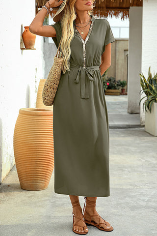 V-Neck Belted Casual Dress