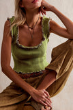 Ruffle Trim Ribbed Tank Top