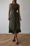 Buttoned Front Sleeveless Midi Dress