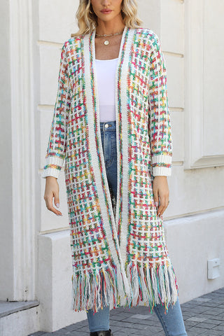 Fringe-Trim Longline Cardigan