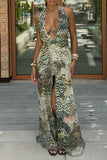 Halter Neck Maxi Dress With Abstract Print