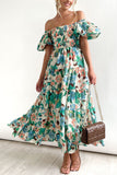 Puff-Sleeve Smocked Midi Dress