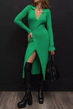 Ribbed V-Neck Midi Dress