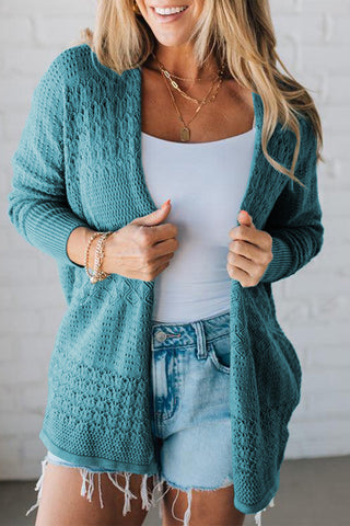 Hollowed Knit Open Front Cardigan