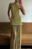 Fringe Hem Halter Dress