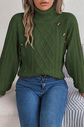 Button-Detail Turtleneck Sweater